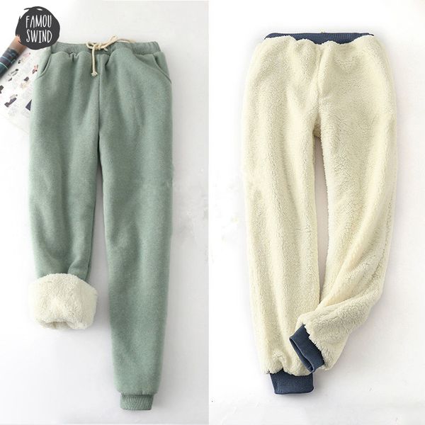 

trousers winter lambskin thicker elastic waist casual pants loose large size solid color cotton harem pants women warm mz1955, Black;white