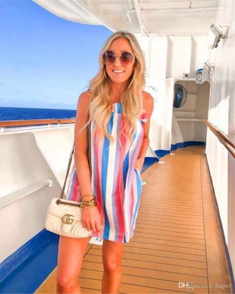 

holidays sleeveless dress summer women striped printed dresses ladies spaghetti strap bohemian apparel casual loose and comfortable, Black;gray