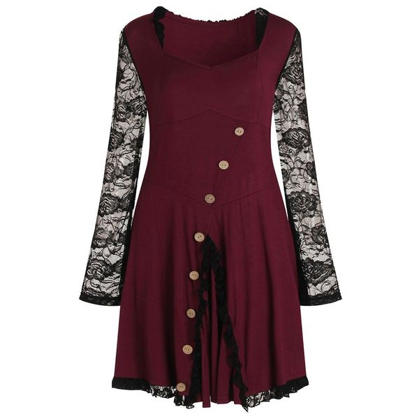 

2019 new fashion summer dress women's dresses's solid button long sleeve casual tunic dress patchwork slit dresses plus vestidos, Black;gray