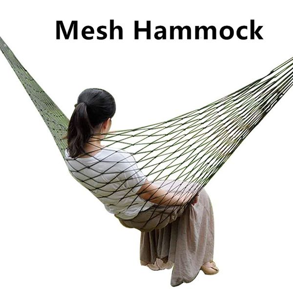 

portable nylon mesh hammock sleeping bed outdoor travel camping blue green red hanging folding patio swing chair furniture