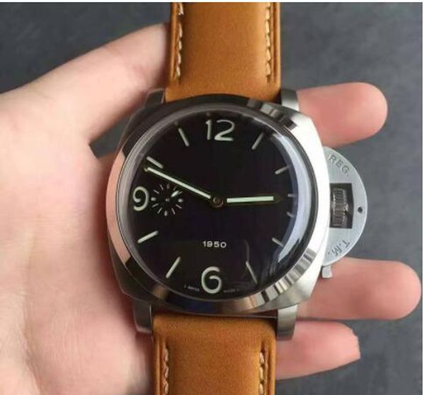 

new brand 00127 men's mechanical stainless steel case leather strap watch 47mm