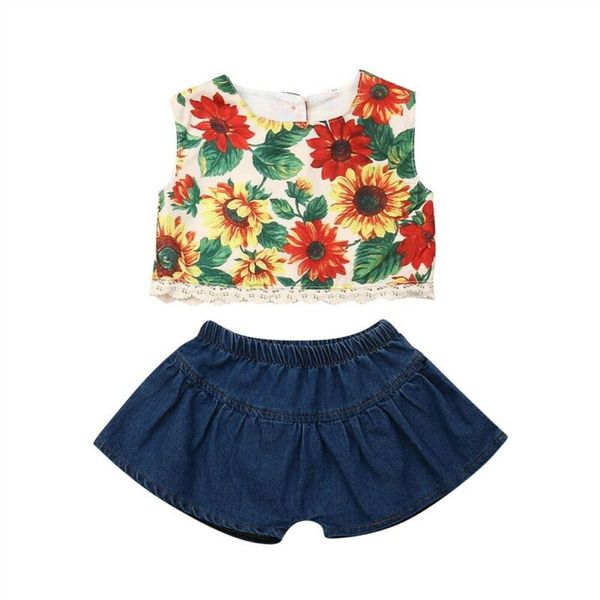

2pcs kids baby girls clothes outfits t-shirt shorts pants denim sets, Pink;blue