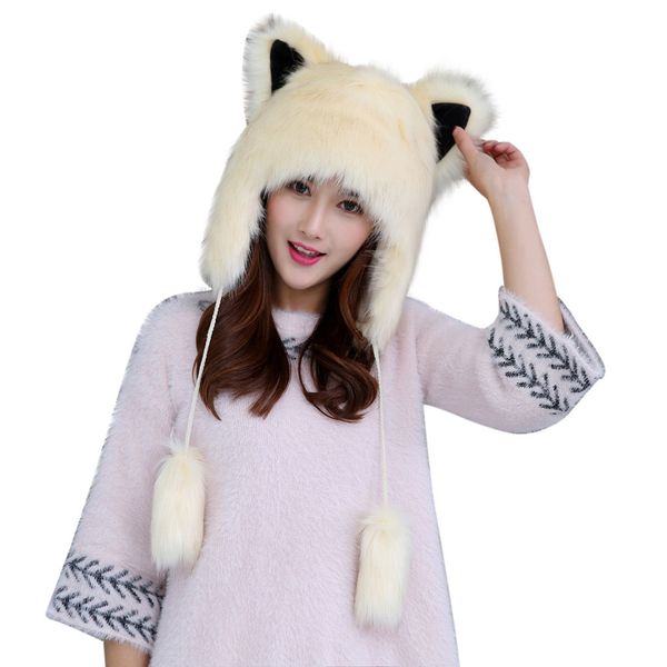 

winter women's warm caps hats with cat ears ladies cute caps beanies with ear flaps kids warm party cap female gift #3, Blue;gray