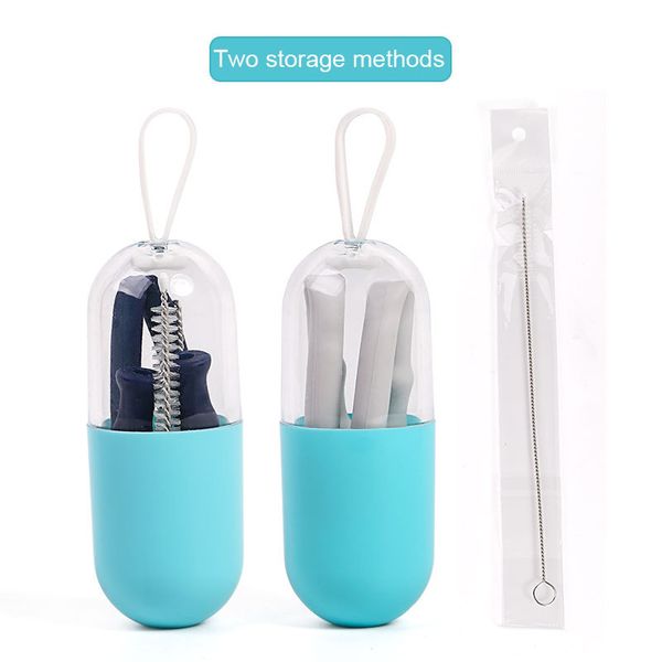 

25cm reusable silicone collapsible straws long type folding with brush and container colorful tea drinking tube washable