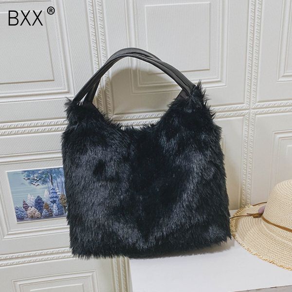 

bxx] faux fur crossbody bags for women 2019 solid color winter shoulder messenger bag lady warm large capacity handbags a244