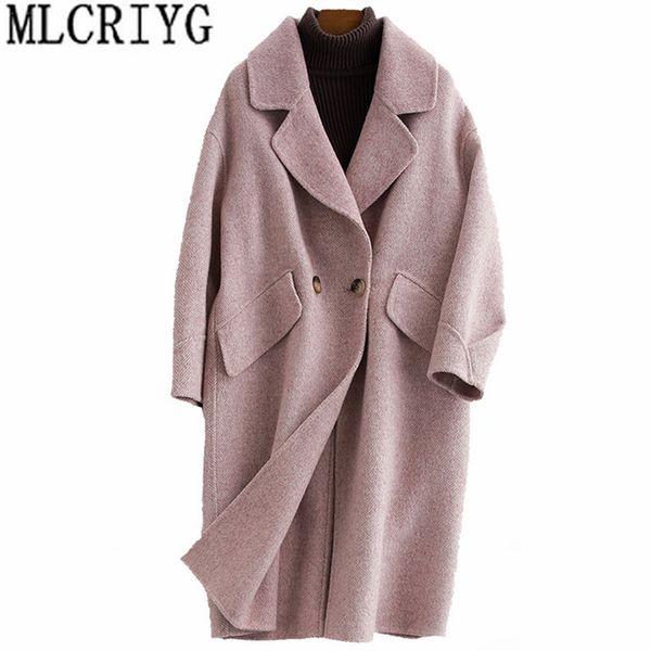 

korean style women wool coat 2019 fashion double-sided woolen coats alpaca cashmere jackets autumn winter female jacket yq289, Black