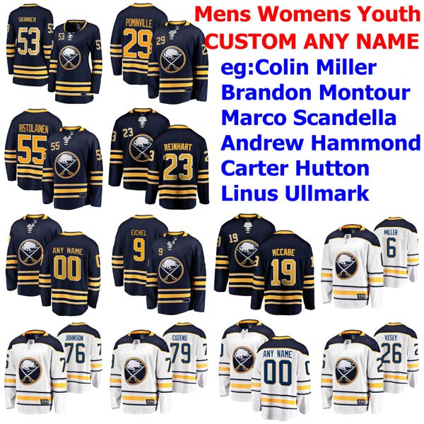 

баффало сейбрс майки джек эйхель джерси сэм рейнхарт расмус ристолайнен джефф скиннер джейк маккейб синие хоккейные майки сшитые на заказ, Black;red