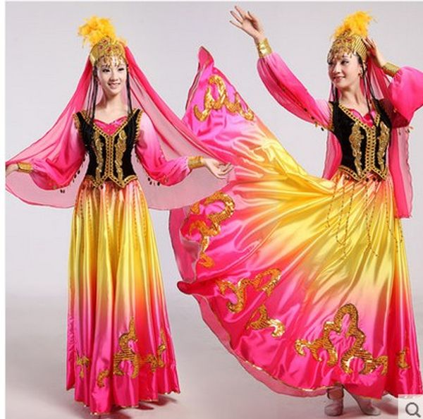 

xinjiang costumes national costume opening swing skirt uygur dance wear women's dance skirt square costume, Black;red