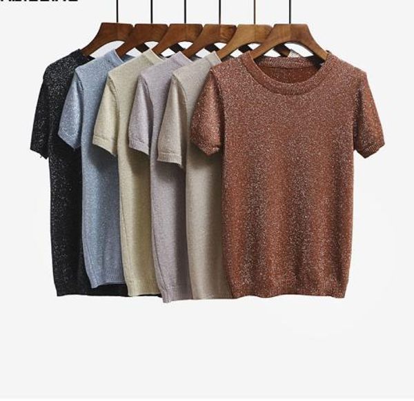 

new summer knitted t shirt tees short sleeve solid women o-neck t -shirts fashion slim knitwear t-shirt dropshipping famous, White