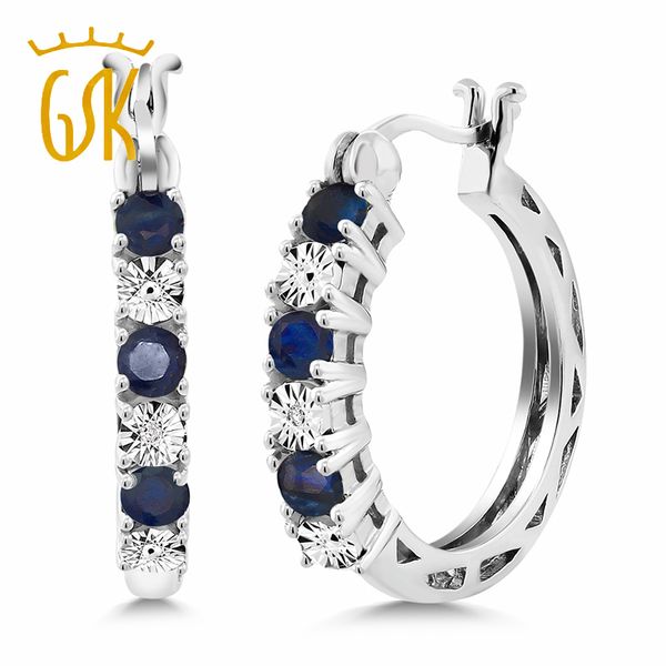 

gemstoneking sapphire & white diamond 925 sterling silver jewelry eternity hoop earrings for women accent valentine's day gift cj191203, Golden