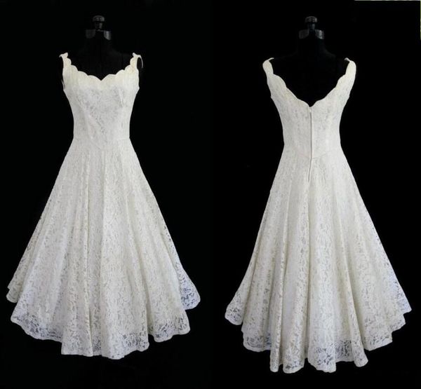 

2019 short beach lace a-line wedding dresses ivory bridal gowns with v-neck sleeveless zipper back and tea-length real images plus size 338, White