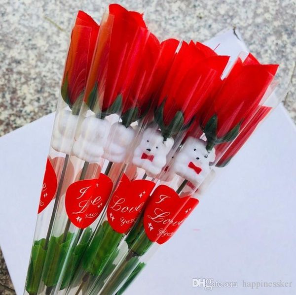 

30 pieces/lot bear decoration wedding red roses artificial alff valentines party with simulation flower decoration silk cartoon day dfaqs