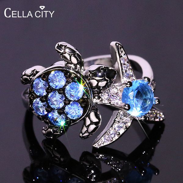 

cluster rings cellacity trendy silver 925 jewelry gemstones aquamarine ring for women tortoise starfish size6-10 female party accessory gift, Golden;silver