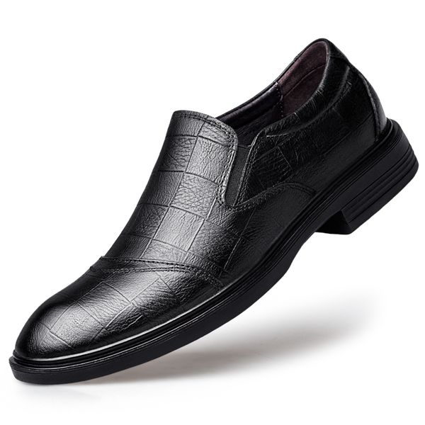 

men oxford genuine leather dress shoes outdoor fashion breathable comfortable brogue slip on flats wedding shoes big szie 58 o5, Black