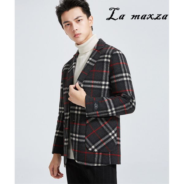 

2019 winter fashion plaid cashmere wool mens overcoats korea preppy style coat and jacket, Black