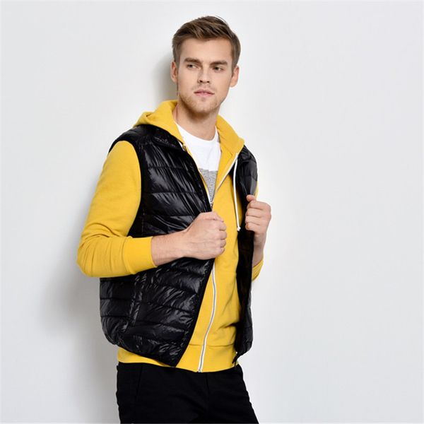 

vogue men sleeveless jacket nice winter ultralight white duck down vest male slim vest mens windproof warm waistcoat, Black;white