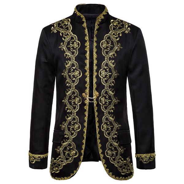 

stylish gold embroidery palace blazer jacket male double breasted baroque style dress blazer men stage prom opera show costume, White;black