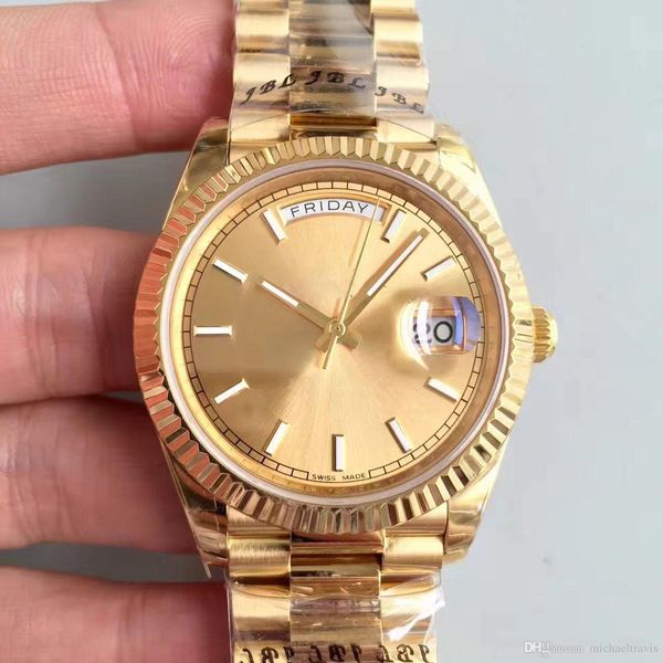 

sell men's sport watch 18k gold daydate series sapphire glass 40mm gold dial 2813 stainless steel automatic movement men watches, Slivery;brown