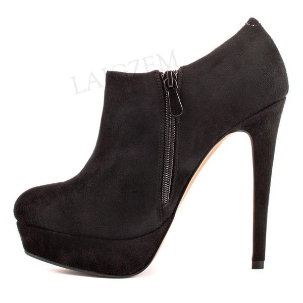 

platform booties for women faux suede side zip heels booties black zapatos mujer shoes woman large size 45 49 50 52