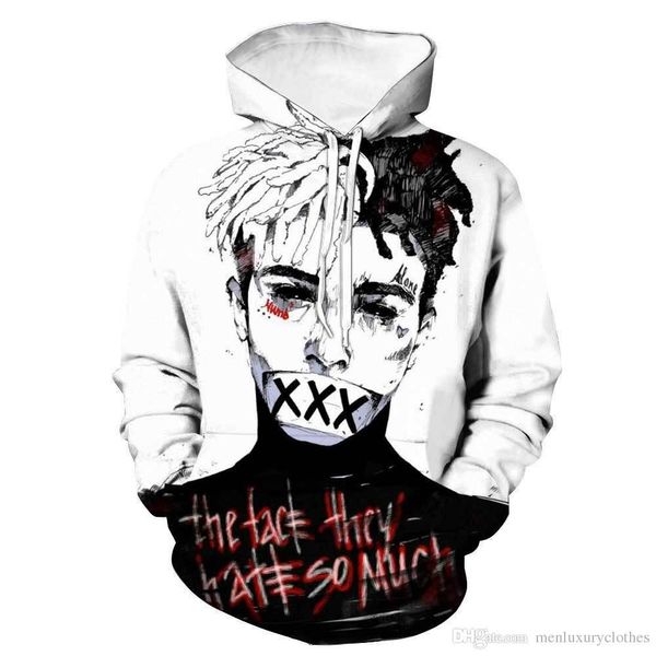 

xxxtentacion rapper fans souvenir 3d hoodies teenager men autumn sweatshirts long sleeved, Black