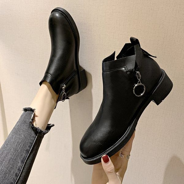 

boots women new 2019 women's shoes autumn luxury designer zipper round toe booties ladies winter footwear fashion rubber rock, Black