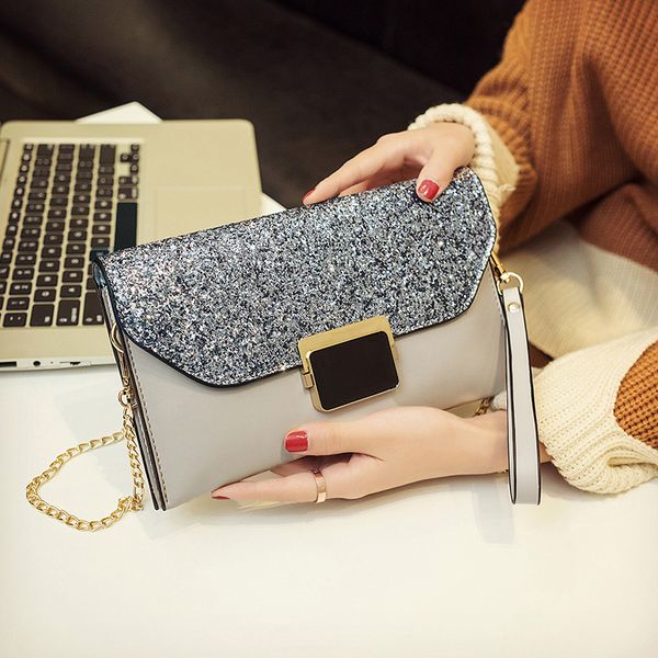

new 2018 fashion women lady bridal shoulder wedding clutch bag lock chain evening handbag purse day clutches