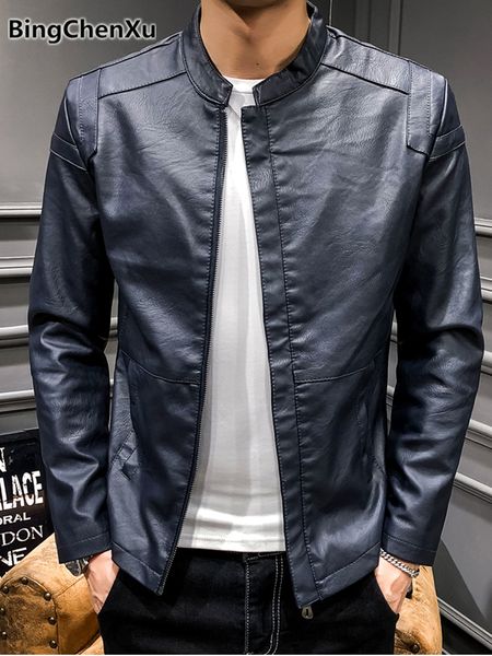 

men's leather jacket pu coat men slim fashion bomber leather jackets autumn winter motorcycle stylish jackets clothes 1187, Black