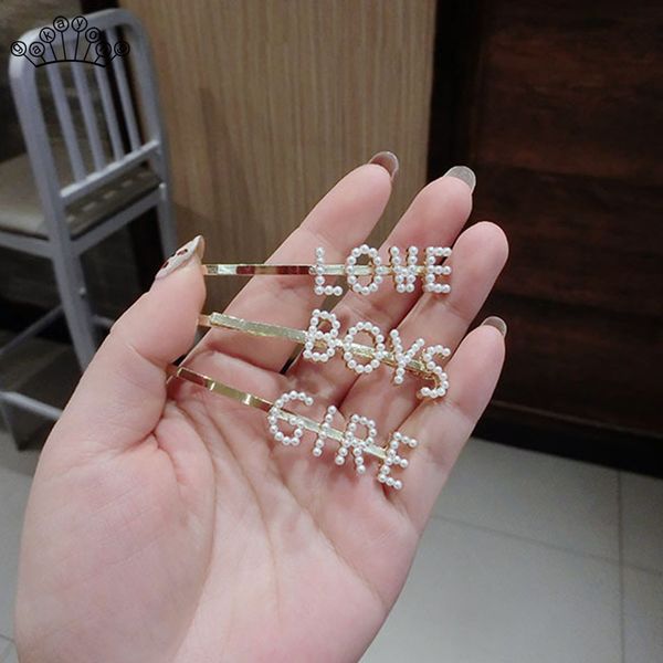 

fashion korea pearls letter hair pins women girls hair ornaments barrettes combs sticks jewelry, Golden;white