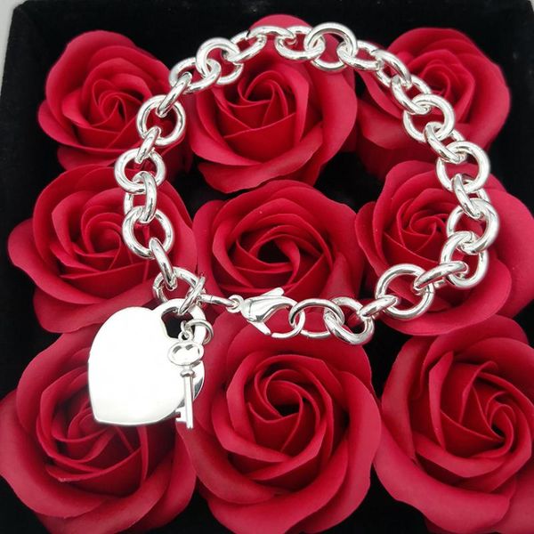 

european and american ladies s925 sterling silver key heart bracelet ing, Golden;silver
