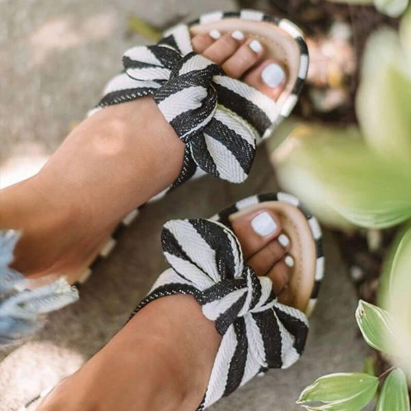 

женщины тапочки 2020 новые нашивки bowknot open toe сандалии плоский каблук тапочки женщины вьетнамки слайды мода женская пляжная обувь, Black