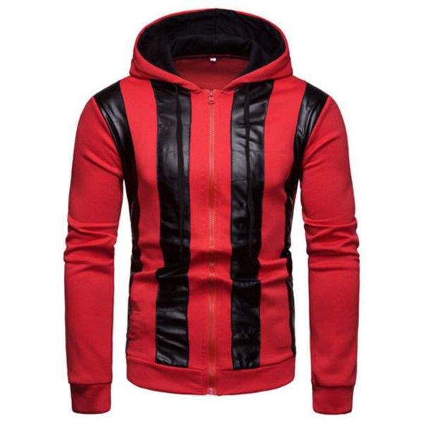 

new men's solid color zip up hoodie classic winter hooded sweatshirt jacket coats outwear, Black