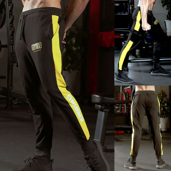 

sell well men cotton long sport pants gym slim fit trousers running joggers gym sweatpants comfortable, Black