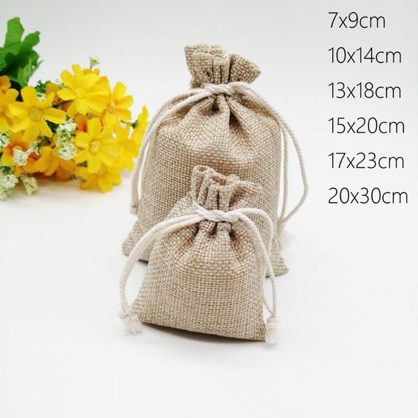

300pcs jute linen bag for jewelry display drawstring pouch gift box packaging bags for gift bag wedding/christmas burlap
