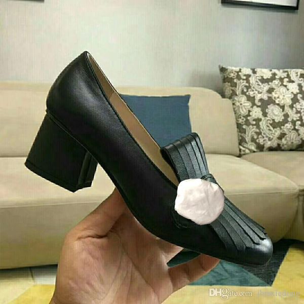 

Classic Mid heeled boat shoes Designer leather Occupation high heels Shoes Tassels Round head Metal Button woman Dress shoes us11 10 42 41