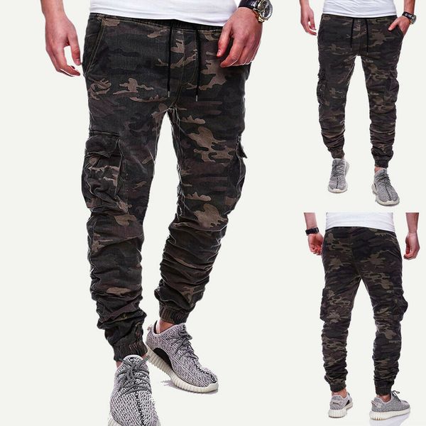 

2019 men elasticated waist cargo combat trousers jogger work bottoms long pants camouflage pants dropshipping, Black