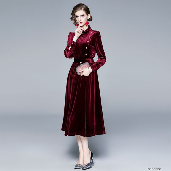

womens designer temperament velvet female season slim slimming long sleeve festive wedding dress skirts6gl, Black;gray