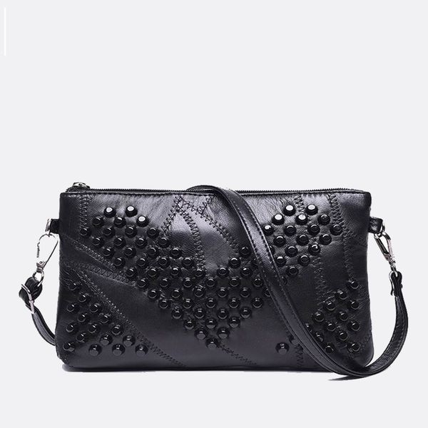 

leather women bag rivet crossbody bag women's clutch patchwork messenger females purse bolsas feminina