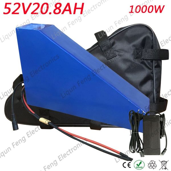 

Free Customs Duty 1000W 51.8V 20AH Треугольный аккумулятор 52V 20AH Литий-ионный аккумулятор 51.8V Ebike аккумулятор с 30A BMS 58.8V 2A Зарядное устройство