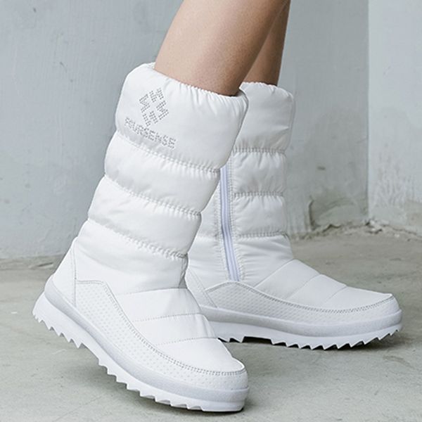 

2019 new warm female boots womens leisure solid crystal large size zipper knee-high cotton flat snow boot shoes chaussures femme, Black