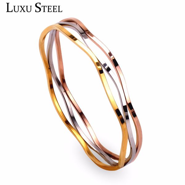 

luxusteel stainless steel multilayer bangles punk style hollow out mixed/steel color bracelet & bangle for women/men jewelry, Black