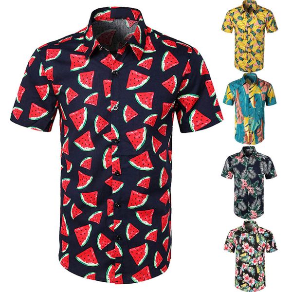 

2019 new men casual printed button down short sleeve shirt hawaiian blouse and comfortable, White;black