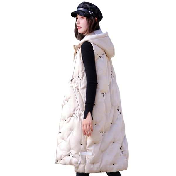 

women's vests 2021 autumn winter plus size sleeveless jacket women waistcoat hooded cotton long vest warm black down outerwear, Black;white