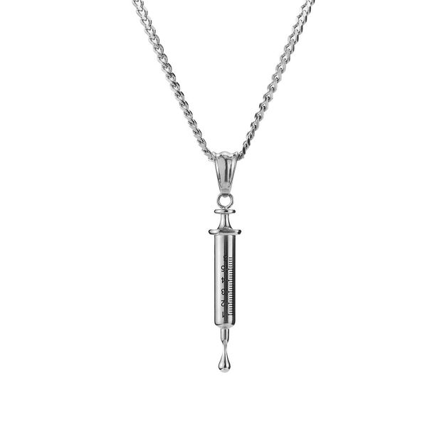 

новая мода ювелирные изделия мужчины хип-хоп шприц шприц ожерелье золото / серебро цвет кулон 60 см длинные цепи дизайн панк ожерелье для му, Silver