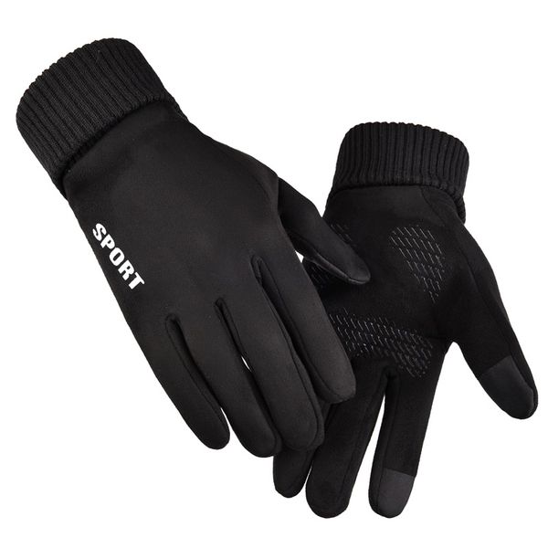 

winter suede gloves men warm anti-skid mittens velvet sport touch screen glove male outdoor windproof driving riding gloves, Blue;gray