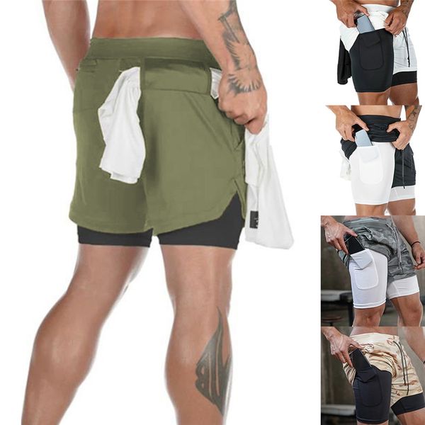 

running shorts 2021 summer men 2 in 1 sports jogging fitness training quick dry mens gym sport short pants, Black;blue