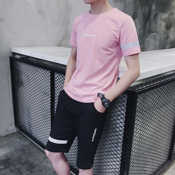 

2020 men's sports suit new short sleeve t-shirt shorts set korean slim two-piece set summer tide asian sizes available in 5 colors new, Gray