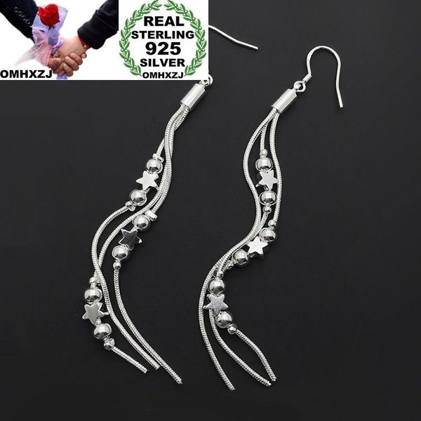 

omhxzj wholesale personality chandelier fashion woman girl party wedding silver star beads long tassel 925 sterling silver earrings ye312