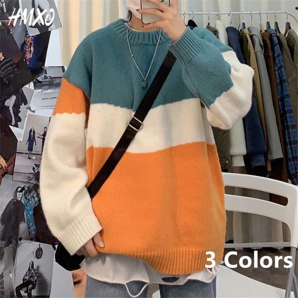 

hmxo new sweater men casual o-neck pullover men spring loose fit long sleeve mens sweaters knitted wool cotton men's clothes, White;black