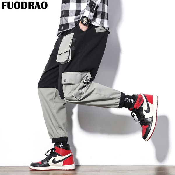 

fuodrao new spring harem pants men hip hop pockets cargo pants men streetwear joggers male clothing plus size 5xl k104, Black