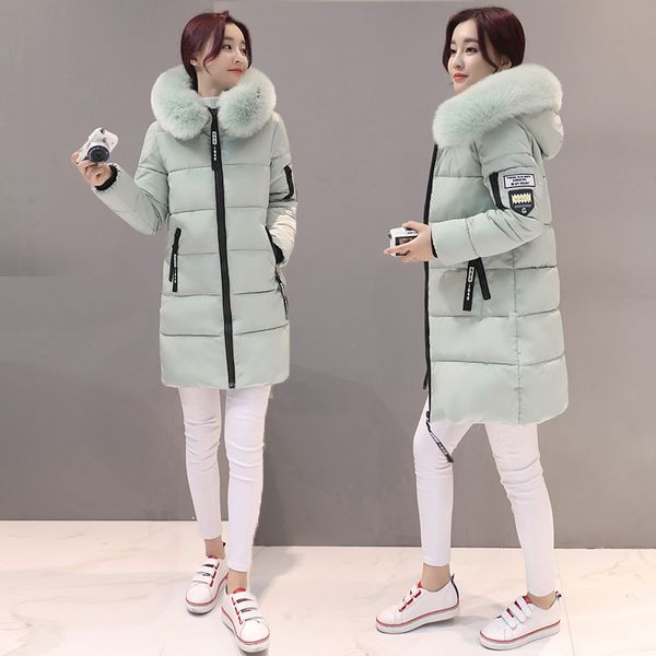 

2018 new style women's dress winter style korean-style hooded large fur collar down jacket cotton-padded clothes women's mid-len, Blue;black